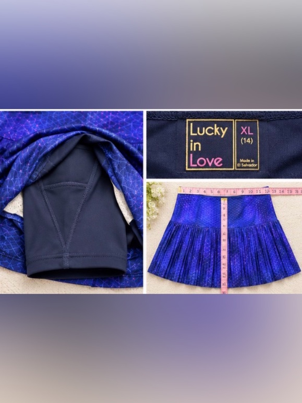Lucky in Love Blue Purple Pleated Tennis Pickleball Skort Built In Shorts M - Picture 4 of 6